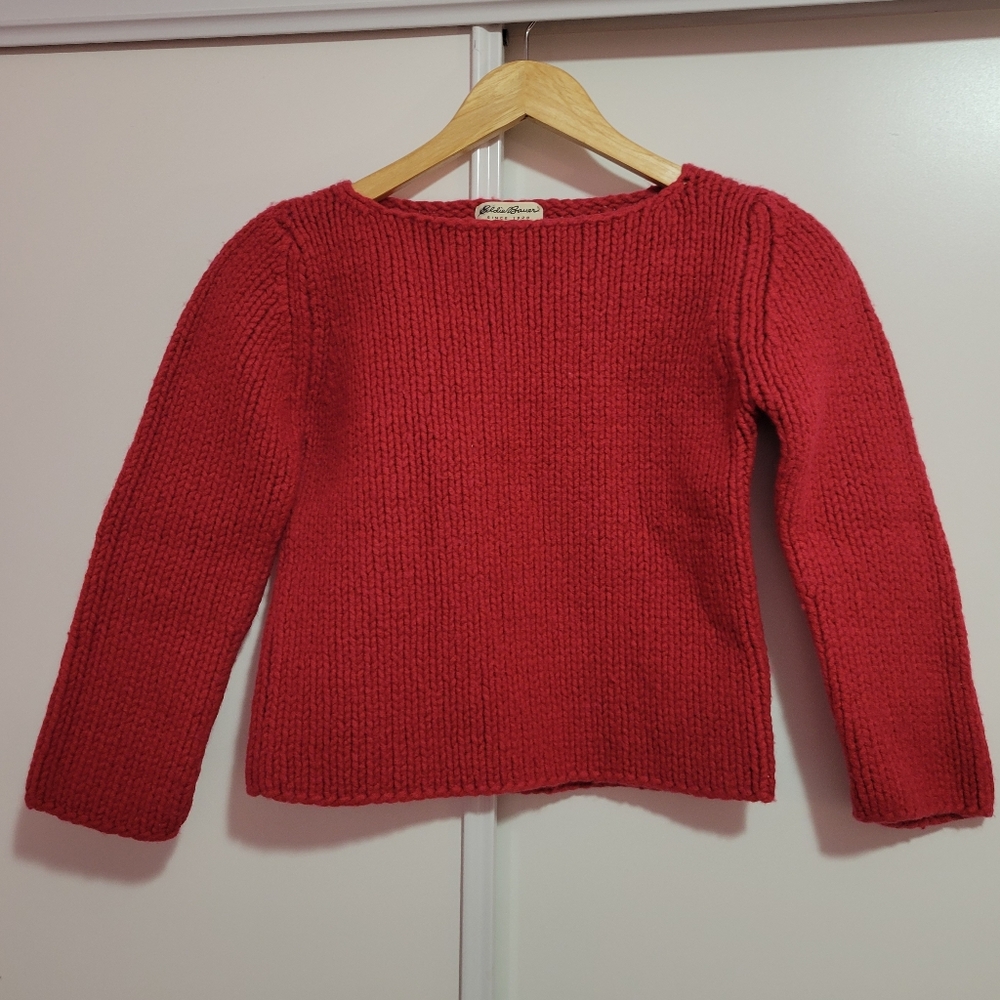 Eddie Bauer Vintage red cropped lambswool blend knitted yarn sweater